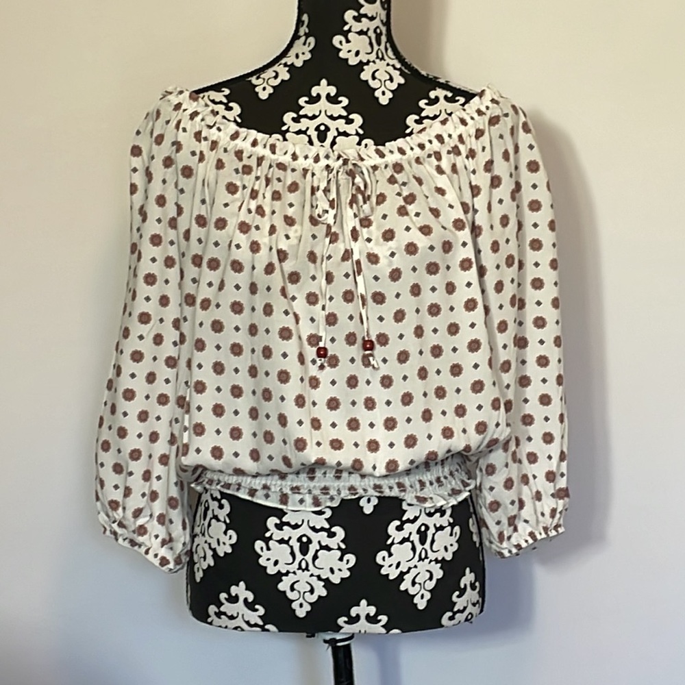 Off the shoulder boho elastic waist floral peasant top